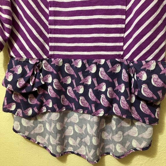 Anthropologie Postmark Fairley Purple Striped/Bird Pattern High Low Top Size XS - Picture 4 of 9